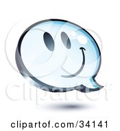 Poster, Art Print Of Happy Face On A Shiny Blue Thought Balloon Or Instant Messenger Window