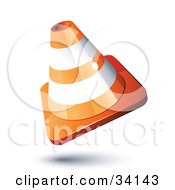 Tilted Orange And White Ringed Construction Cone
