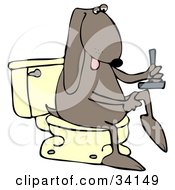 Brown Dog Shaving His Legs And Knees While Sitting On A Toilet In A Bathroom