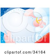 Poster, Art Print Of Santa Reading A Letter Bordered By Stars On A Blue Starry Background