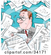 Clipart Illustration Of An Overwhelmed And Sweaty Businessman Surrounded By Memos Paperwork Or Employment Applications by Alex Bannykh #COLLC34171-0056