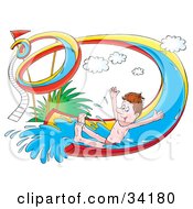 Clipart Illustration Of A Happy Man Holding His Arms Out And Riding Down A Twisty Water Slide by Alex Bannykh #COLLC34180-0056