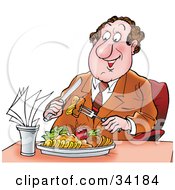 Poster, Art Print Of Pleasant Food Critic Man In A Suit Preparing To Take A Bite Of Food In A Restaurant
