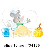 Poster, Art Print Of Happy Mouse Chef Mixing Ingredients While Cooking