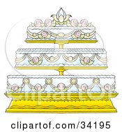 Clipart Illustration Of An Elegant Three Tiered Wedding Cake Adorned In Floral Frosting Designs by Alex Bannykh