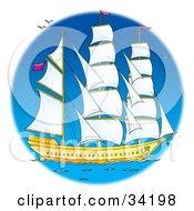 Poster, Art Print Of Tall Sail Boat With Its Sails Open Out At Sea