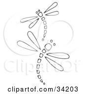 Clipart Illustration Of Two Black And White Dragonflies With Sectioned Bodies Curving In Opposite Directions by C Charley-Franzwa #COLLC34203-0078