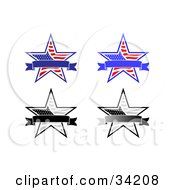 Poster, Art Print Of Four Patriotic American Stars With Blank Banners