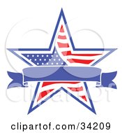 Clipart Illustration Of A Blue Banner Over An Patriotic American Star