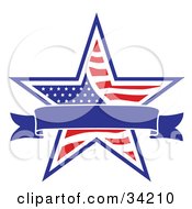 Clipart Illustration Of A Patriotic American Star With A Dark Blue Banner by C Charley-Franzwa #COLLC34210-0078