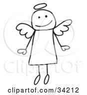 Poster, Art Print Of Cute Flying Stick Angel With A Halo