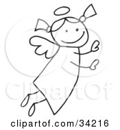 Clipart Illustration Of A Sweet Female Flying Stick Angel With A Halo And Pig Tails by C Charley-Franzwa #COLLC34216-0078