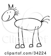 Clipart Illustration Of A Happy Stick Figure Horse In Profile by C Charley-Franzwa #COLLC34224-0078