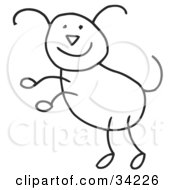 Clipart Illustration Of A Stick Dog Jumping by C Charley-Franzwa