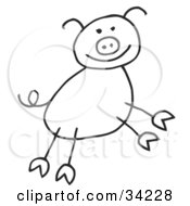 Poster, Art Print Of Happy Stick Figure Pig