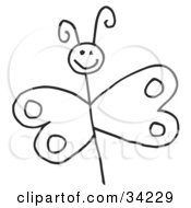 Clipart Illustration Of A Happy Smiling Stick Figure Butterfly by C Charley-Franzwa