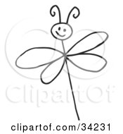 Clipart Illustration Of A Stick Dragonfly With A Smiley Face by C Charley-Franzwa