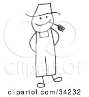 Clipart Illustration Of A Friendly Stick Farmer Chewing On Straw by C Charley-Franzwa #COLLC34232-0078