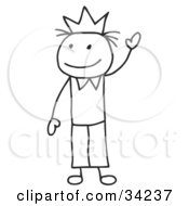 Poster, Art Print Of Stick King Or Prince Wearing A Crown And Waving