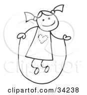 Poster, Art Print Of Happy Stick Girl With Her Hair In Pig Tails Jumping Rope