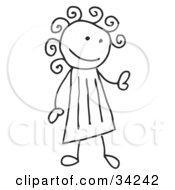 Clipart Illustration Of A Stick Girl With Curly Hair by C Charley-Franzwa #COLLC34242-0078