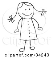 Clipart Illustration Of A Cute Stick Girl In A Dress Her Hair In Pig Tails by C Charley-Franzwa #COLLC34243-0078