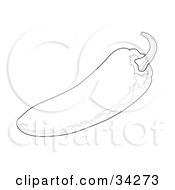Clipart Illustration Of A Black And White Outline Of A Chili Pepper