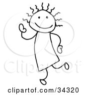 Clipart Illustration Of A Stick Person Girl Dancing And Waving by C Charley-Franzwa #COLLC34320-0078