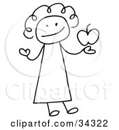 Clipart Illustration Of A Female Stick Person Teacher Holding An Apple by C Charley-Franzwa #COLLC34322-0078