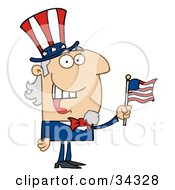 Clipart Illustration Of An Energetic Uncle Sam Smiling And Waving A Flag