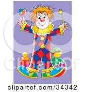 Cute Circus Clown Juggling A Ball And Magic Wand