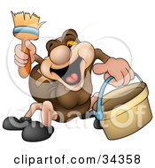 Clipart Illustration Of A Cute Brown Spider Having Fun While Painting