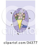 Clipart Illustration Of A Gentlemans Hand Holding Out Thank You Flowers With Honey Bees