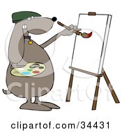 Poster, Art Print Of Brown Dog Artist Painting On A Canvas
