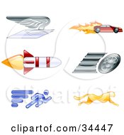Poster, Art Print Of Speed Icons Of A Winged Envelope Sports Car Rocket Tire Sprinter And Cheetah