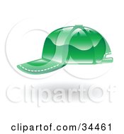 Clipart Illustration Of A Green Baseball Cap With White Stitching