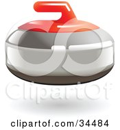Clipart Illustration Of A Shiny Red Handled Curling Stone by AtStockIllustration