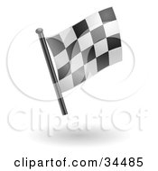 Clipart Illustration Of A Waving Black And White Checkered Racing Flag