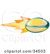 Clipart Illustration Of A Flaming Yellow Rugby Ball Flying Past