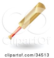 Clipart Illustration Of A Wooden Cricket Bat With A Red Handle by AtStockIllustration