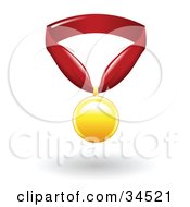 Clipart Illustration Of A Golden First Place Medal On A Red Ribbon