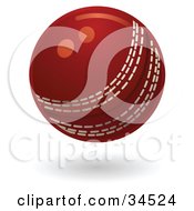 Red Cricket Ball With White Stitching