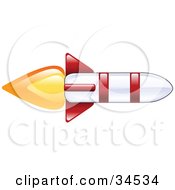 Clipart Illustration Of A Speedy Red And White Rocket With Flames by AtStockIllustration