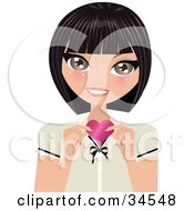 Poster, Art Print Of Sweet Caucasian Woman Holding Up A Pink Heart