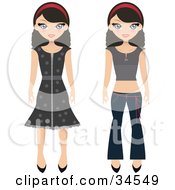 Poster, Art Print Of Two Teenage Girls One Wearing A Dress The Other Wearing A Shirt And Jeans
