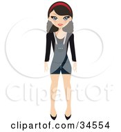 Poster, Art Print Of Pretty Teenaged Girl Wearing A Headband And Shortalls Over A Black Sweater