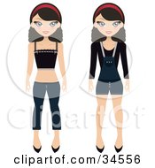 Clipart Illustration Of Two Teenage Girls One Wearing A Tank Top And Jeans The Other Wearing Shortalls Over A Sweater