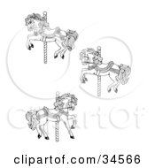 Set Of Three Carousel Horses