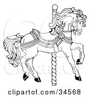 Poster, Art Print Of Carousel Horse Facing Right On A Spiral Pole