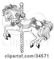 Poster, Art Print Of Carousel Horse Decorated In Bows And Flowers